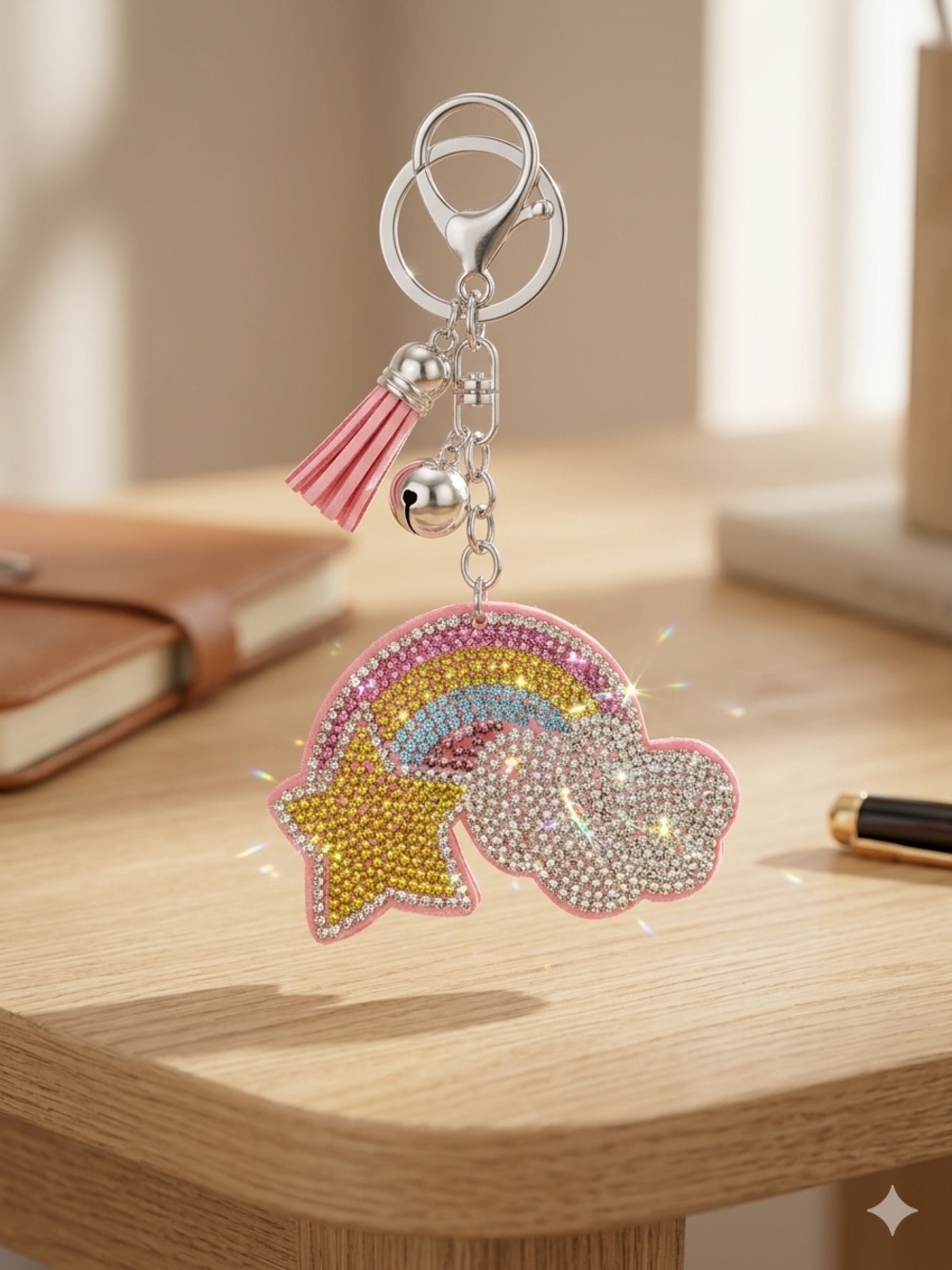 Pink Sparkle Rainbow & Star Keychain/bagcharm